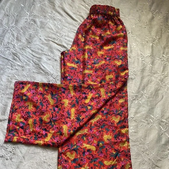 J CREW COLLECTION 100% Silk Red Jungle Cat Pull-on Pant 6 RARE - Picture 5 of 14